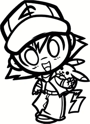 Página para Colorir Página para Colorir de Ash e Pikachu Chibi