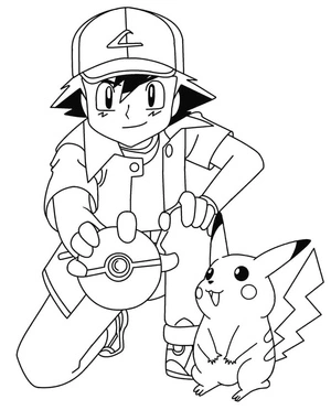 Página para Colorir Imagem de Ash Ketchum e Pikachu