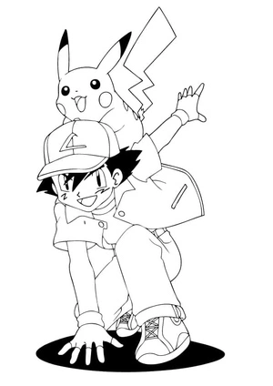 Página para Colorir Página para colorir imprimível com Ash Ketchum e Pikachu