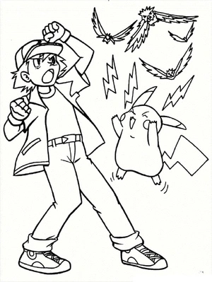 Página para Colorir Libere Ash Ketchum e Pikachu.