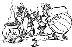 Página para Colorir Obelix apressou-se para participar do julgamento como o primeiro a chegar.
