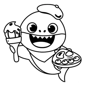 Baby Shark pintando, fácil página para colorir Baby Shark, impressão gratuita