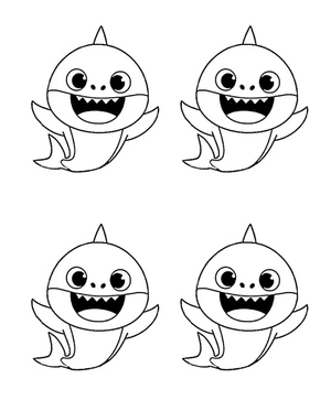 Quatro Bebês Tubarão sorrindo, fácil Baby Shark coloring page, free printable
