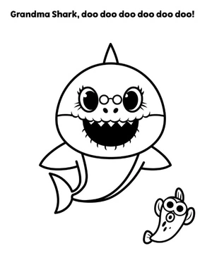 Vovó Tubarão sorrindo, página para colorir Baby Shark fácil, imprimível grátis