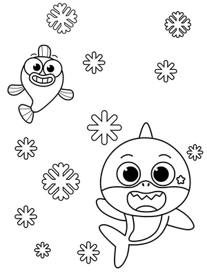Baby Shark e amigo, fácil página de colorir Baby Shark, imprimível grátis