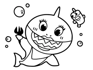 Mãe Tubarão nadando com bolhas, página de colorir fácil de Baby Shark, para imprimir gratuitamente