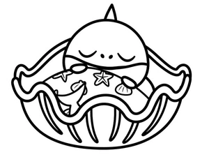Bebê Tubarão dormindo em concha, easy Baby Shark coloring page, free printable
