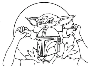 Página para Colorir A Criança e o Caçador de Recompensas de The Mandalorian