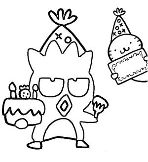 Página para Colorir Badtz Maru Comemorando Aniversário