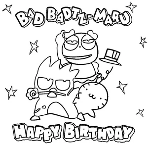 Página para Colorir Comemore o Aniversário do Badtz Maru