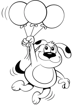 Página para Colorir Cachorro de Desenho com Balões
