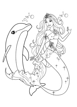 Página para Colorir Página para Colorir Barbie Sereia com Golfinho