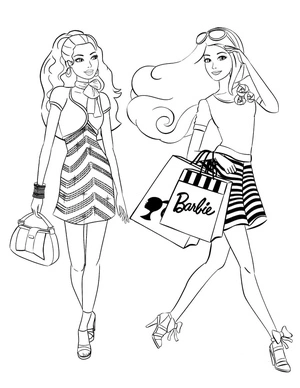 Página para Colorir Barbie e Sua Amiga Aproveitam um Passeio de Compras