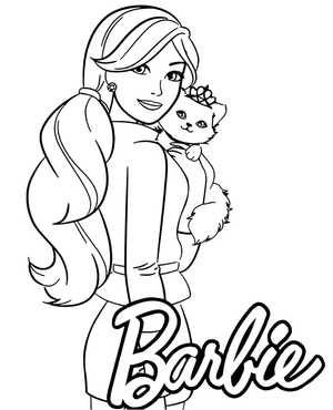 Página para Colorir Barbie e Kitty