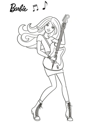 Página para Colorir Barbie tocando violão