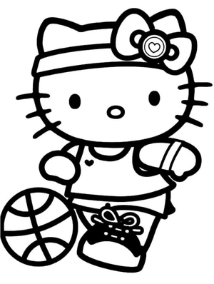 Página para Colorir Kitty Jogando Basquete - Página para Colorir