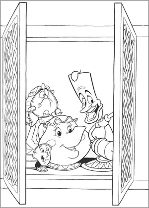 Página para Colorir Personagens de A Bela e a Fera