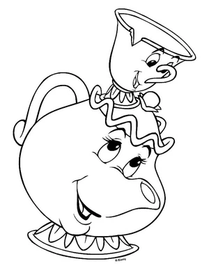 Página para Colorir Chip e Sra. Potts - Personagens de A Bela e a Fera
