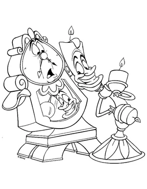 Página para Colorir Cogsworth e Lumiere