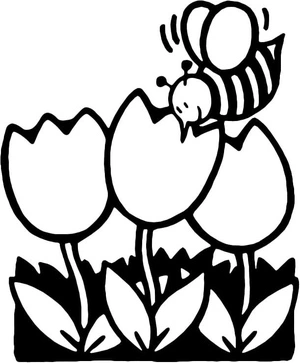 Página para Colorir Abelhas e Tulipas