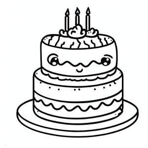 Página para Colorir de Bolo Adorável de Aniversário