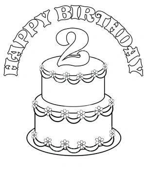 Página para Colorir Bolo de Aniversário e o Número 2