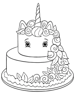 Página para Colorir Bolo de Aniversário com Tema de Unicórnio