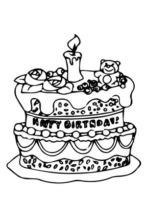 Página para Colorir Bolo com Vela para Celebração de Aniversário