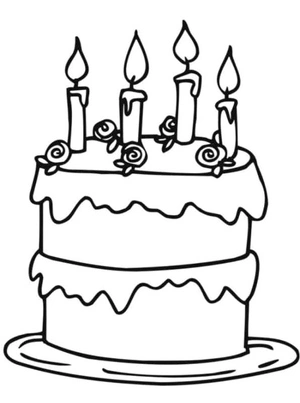 Página para Colorir Bolo com Quatro Velas de Aniversário