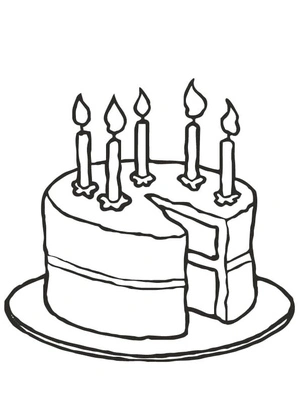 Página para Colorir Página para Colorir: Bolo de Aniversário com Cinco Velas