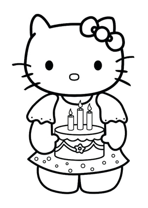 Hello Kitty com Bolo de Aniversário