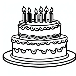 Página para Colorir Ilustração de Bolo de Aniversário