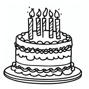 Página para Colorir de Bolo de Aniversário para Crianças Printable