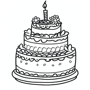 Folha 6: Página para Colorir de Bolo de Aniversário