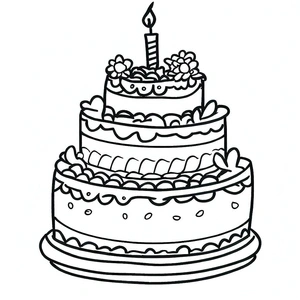Página para Colorir Folha 6: Página para Colorir de Bolo de Aniversário