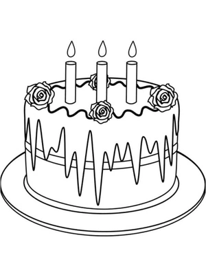 Página para Colorir Bolo de Aniversário com Três Velas