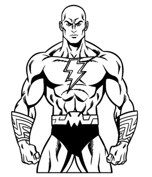 Adam, o Negro em pose poderosa, página para colorir média de Black Adam, imprimível grátis