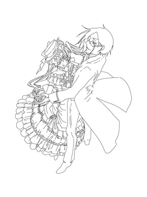 Página para colorir de Ciel e Sebastian de Black Butler