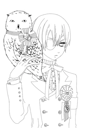 Página para Colorir Ciel Phantomhive e sua Coruja
