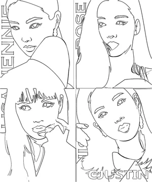 Integrantes do Blackpink em poses elegantes, página para colorir detalhada Blackpink, impressão gratuita