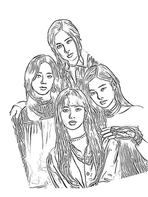 Integrantes do Blackpink posando, página de colorir detalhada do Blackpink, imprimível grátis