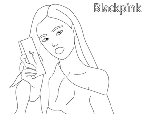 Jennie segurando um celular, fácil página de colorir Blackpink, grátis para imprimir