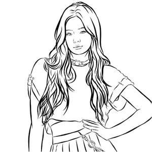 Integrante do Blackpink em pose confiante, página para colorir detalhada, impressão gratuita