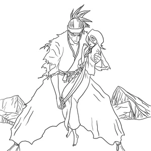 Página para Colorir Renji Abarai e Rukia Kuchiki de Bleach