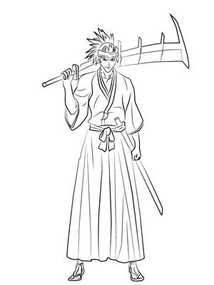 Página para Colorir Renji Abarai do Anime Bleach