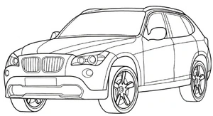 BMW crossover estacionado, página para colorir média BMW, impressão gratuita
