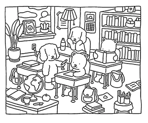 Página para Colorir Itens Essenciais da Sala de Aula da Bobbie