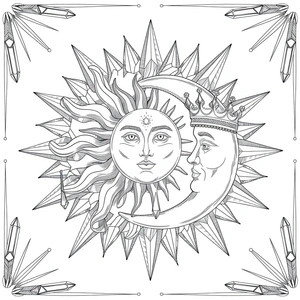 Página para Colorir Sol e Lua Boêmios