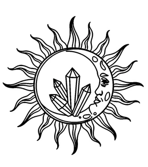 Página para Colorir Sol, Lua e Cristais com um Toque Boêmio