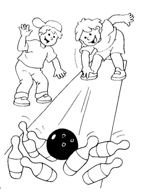 Página para Colorir Meninos Jogando Boliche